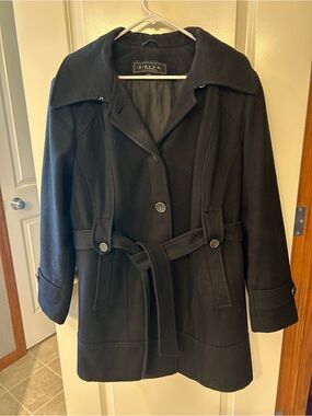 Giacca Women's Black Belted Wool-Blend Coat